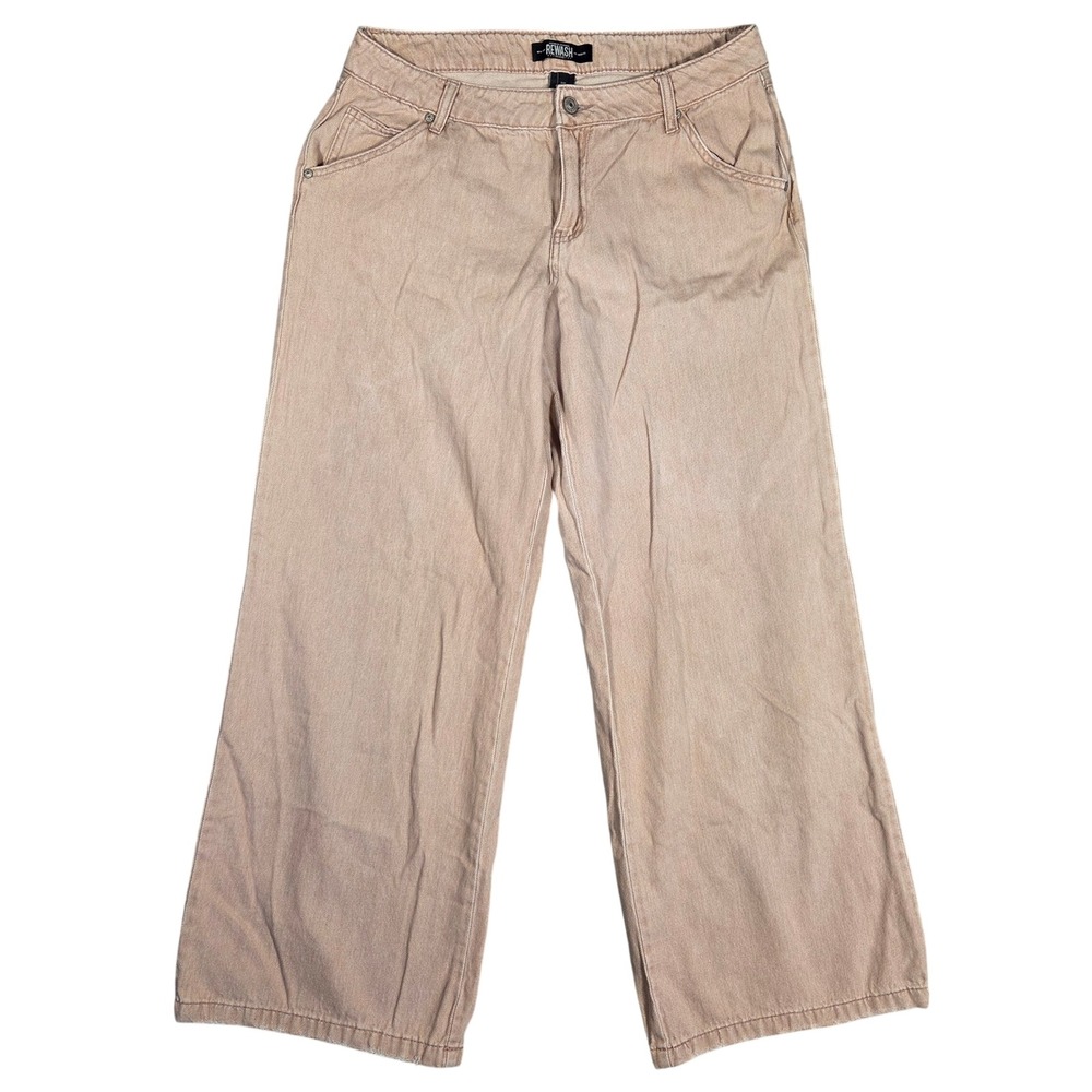 Rewash Womens Tan Wide Leg Cotton Denim Pants Size 9/29 Raw Hem Beige Boho